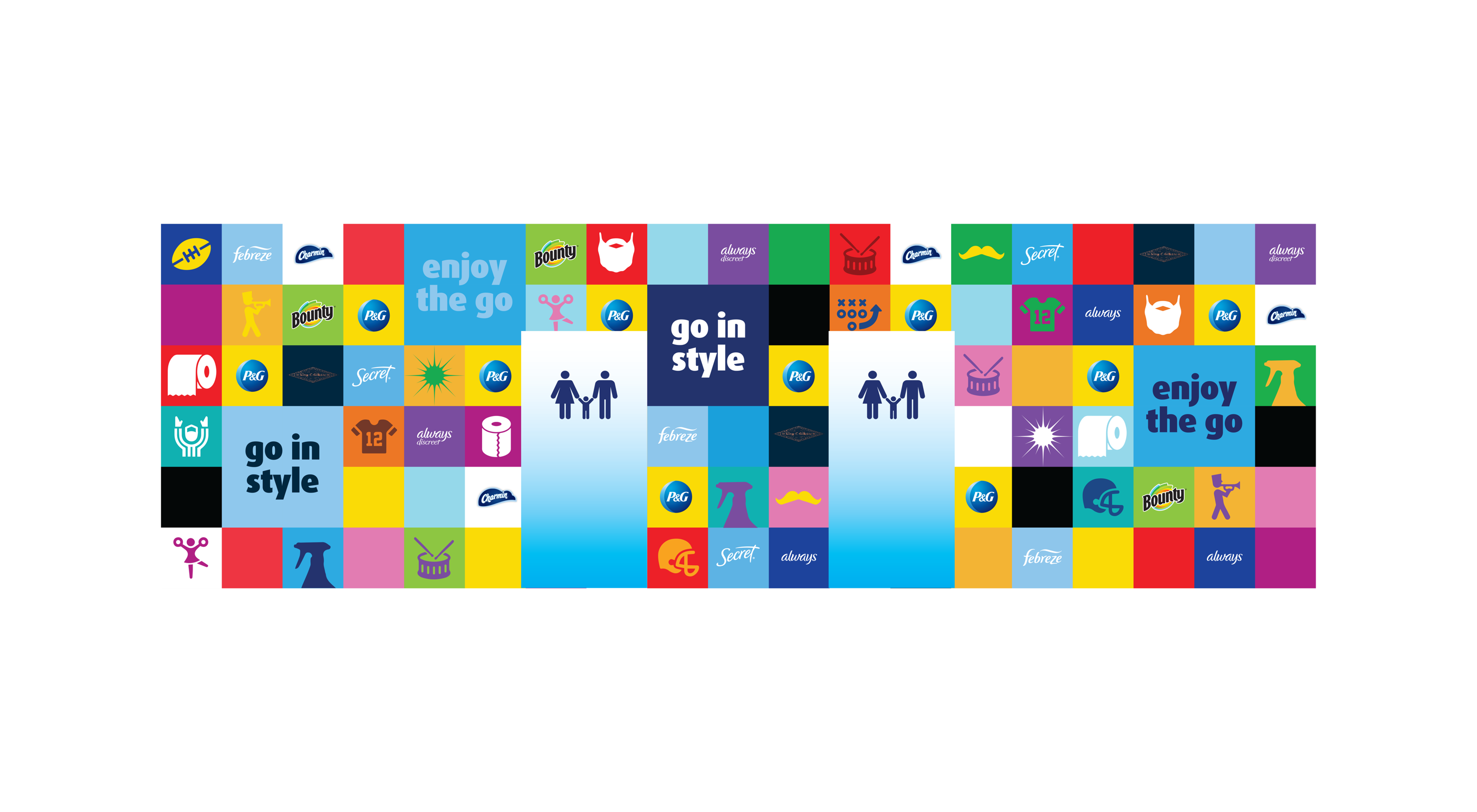 Side wrap — the P&G brand-tile checkerboard